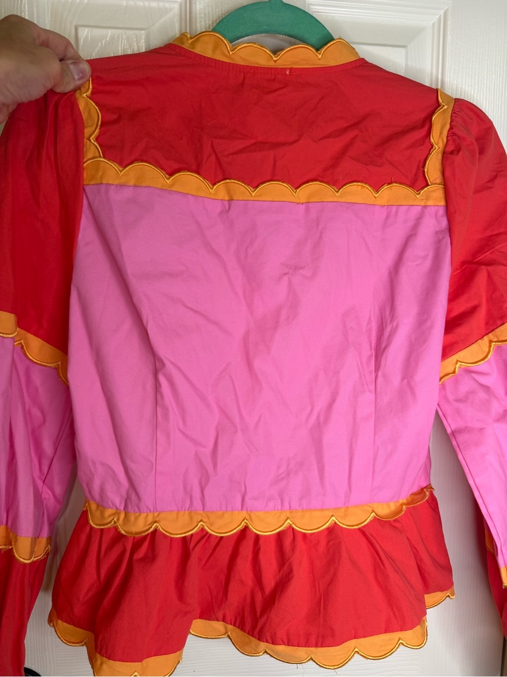 TCEC Colorblock Pink and Red Scallop-Trim Button Down Shirt - Picture 4 of 10